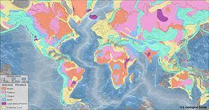 World geologic provinces. (USGS) Oceanic crust &nbsp;&nbsp;&nbsp;&nbsp;&nbsp;0-20 Ma &nbsp;&nbsp;&nbsp;&nbsp;&nbsp;20-65 Ma &nbsp;&nbsp;&nbsp;&nbsp;&nbsp;>65 Ma Geologic province &nbsp;&nbsp;&nbsp;&nbsp;&nbsp;Shield &nbsp;&nbsp;&nbsp;&nbsp;&nbsp;Platform &nbsp;&nbsp;&nbsp;&nbsp;&nbsp;Orogen &nbsp;&nbsp;&nbsp;&nbsp;&nbsp;Basin &nbsp;&nbsp;&nbsp;&nbsp;&nbsp;Large igneous province &nbsp;&nbsp;&nbsp;&nbsp;&nbsp;Extended crust