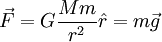 
\vec{F} = G\frac{Mm}{r^2}\hat{r} = m\vec{g}

