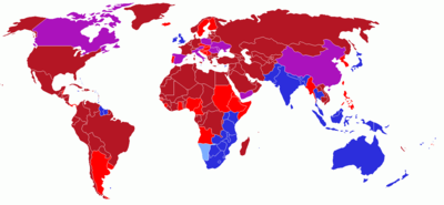 Map of the world showing the driving directions for all countries and any changes that have occurred, beginning with Finland's change in 1858 drives on right drove on left, now drives on right drives on left drove on right, now drives on left had different rules of the road within borders, now drives on right
