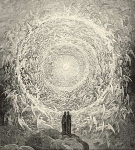 Dante and Beatrice gaze upon the highest Heaven (The Empyrean), illustration for the Divine Comedy by Gustave Doré (1832-1883), Paradiso Canto 31.