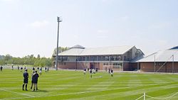 Rangers' under-19 team warming up at Murray Park before a game