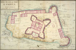 A map of James Island and Fort Gambia.
