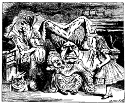 'There's certainly too much pepper in that soup!' Alice said to herself, as well as she could for sneezing. &mdash; Alice in Wonderland (1865). Chapter VI: Pig and Pepper. Note the cook's pepper mill.