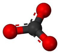 Ball-and-stick model of the carbonate ion, CO32&minus;