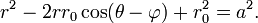 
r^2 - 2 r r_0 \cos(\theta - \varphi) + r_0^2 = a^2.\,
