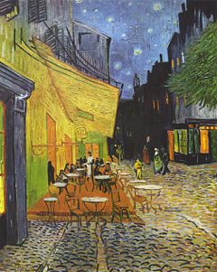 The Caf&eacute; Terrace on the Place du Forum, Arles, at Night, painted in 1888. Oil on canvas by Vincent van Gogh.