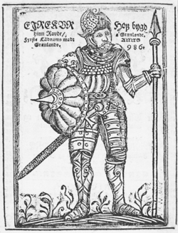 Eric the Red from Arngr&iacute;mur J&oacute;nsson's Gronlandia. Note anachronistic details in his weapons and armor.