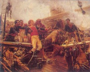 Churruca's Death, oil on canvas about the Battle of Trafalgar by Eugenio &Aacute;lvarez Dumont, Prado Museum