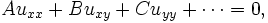 Au_{xx} + Bu_{xy} + Cu_{yy} + \cdots = 0,