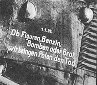 Motto painted on a German Ju-52 transport plane: "Whether figures, gasoline, bombs or bread, we bring Poland death."