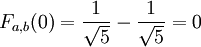 F_{a,b}(0)=\frac{1}{\sqrt 5}-\frac{1}{\sqrt 5}=0\,\!