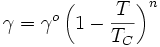 \gamma = \gamma^o \left( 1-\frac{T}{T_C} \right)^n 