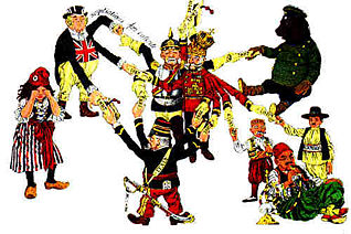 Political cartoon depicting the tangled web of European alliances.