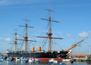 HMS Warrior (1860), the Royal Navy's first ocean&ndash;going ironclad warship.