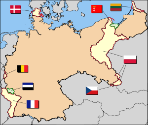Germany after Versailles  &nbsp;&nbsp;&nbsp;&nbsp;&nbsp;Lost by Germany after World War I; Annexed by neighbouring countries &nbsp;&nbsp;&nbsp;&nbsp;&nbsp;Lost by Germany after World War I; Administered by the League of Nations &nbsp;&nbsp;&nbsp;&nbsp;&nbsp;Germany (1919-1935)