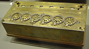 An early Pascaline on display at the Mus&eacute;e des Arts et M&eacute;tiers in the Louvre Museum, Paris.