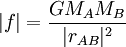 |f| = {G M_A M_B \over |r_{AB}|^2}