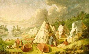 Indian encampment on Lake Huron, 1848&ndash;50. Oil painting after the field sketch from 1845 shown above.