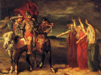 Macbeth and Banquo meeting the witches on the heath by Th&eacute;odore Chass&eacute;riau.