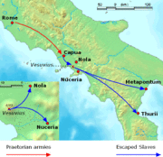 Initial movements of Roman and Slave forces from the Capuan revolt up to and including the winter of 73&ndash;72 BC.
