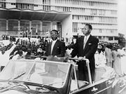 L&eacute;opold S&eacute;dar Senghor and Mamadou Dia, the first President and Prime Minister respectively of the Republic of Senegal, pass the National Assembly building in Dakar, 1960