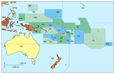 Political map of Oceania