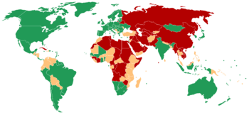 This map reflects the findings of Freedom House's survey Freedom in the World 2008. Freedom House considers the green nations to be liberal democracies. Some of these estimates are disputed. ██&nbsp;Free &nbsp;&nbsp;&nbsp;&nbsp;&nbsp;&nbsp;     ██&nbsp;Partly Free &nbsp;&nbsp;    ██&nbsp;Not Free