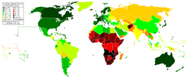 CIA World Factbook 2007 Estimates for Life Expectancy at birth (years).      &nbsp;&nbsp;&nbsp;&nbsp;&nbsp;over 80 &nbsp;&nbsp;&nbsp;&nbsp;&nbsp;77.5-80.0 &nbsp;&nbsp;&nbsp;&nbsp;&nbsp;75.0-77.5 &nbsp;&nbsp;&nbsp;&nbsp;&nbsp;72.5-75.0 &nbsp;&nbsp;&nbsp;&nbsp;&nbsp;70.0-72.5 &nbsp;&nbsp;&nbsp;&nbsp;&nbsp;67.5-70.0 &nbsp;&nbsp;&nbsp;&nbsp;&nbsp;65.0-67.5  &nbsp;&nbsp;&nbsp;&nbsp;&nbsp;60-65 &nbsp;&nbsp;&nbsp;&nbsp;&nbsp;55-60 &nbsp;&nbsp;&nbsp;&nbsp;&nbsp;50-55 &nbsp;&nbsp;&nbsp;&nbsp;&nbsp;45-50 &nbsp;&nbsp;&nbsp;&nbsp;&nbsp;40-45 &nbsp;&nbsp;&nbsp;&nbsp;&nbsp;under 40          &nbsp;&nbsp;&nbsp;&nbsp;&nbsp;not available 