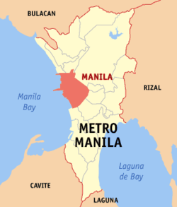 Map of Metro Manila showing the location of Manila Coordinates: 14&deg;35' N 121&deg; E