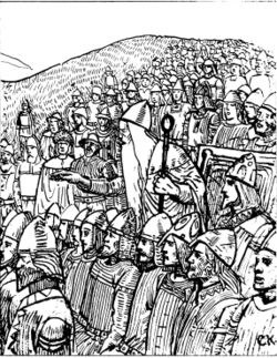 &THORN;orgn&yacute;r the Lawspeaker is teaching the Swedish king Olof Sk&ouml;tkonung that the power resides with the people, 1018, Uppsala, by C. Krogh