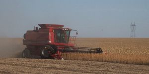 Case IH Combine set to harvest Soybeans.