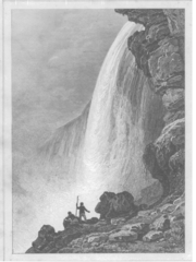 1837 woodcut of Falls, from Etats Unis d'Amerique by Roux de Rochelle.