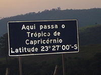 Roadway plaque marking the Tropic of Capricorn in the city of Santana do Parna&iacute;ba, Brazil.