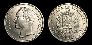 Sim&oacute;n Bol&iacute;var lends his name and image to the Venezuelan Bol&iacute;var coin
