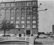 Howard Brennan sitting across from the Texas School Book Depository. Circle "A" indicates where he saw a man fire a rifle at the motorcade