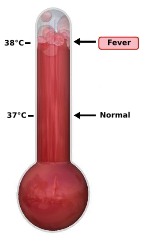Normally, a fever is when body temperature is at or over 38 &deg;C (100.4&deg;F).