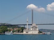 Ortak&ouml;y Mosque under the Bosphorus Bridge.