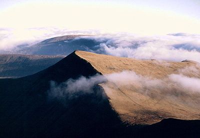 The Brecon Beacons National Park, looking from the highest point of Pen Y Fan (886 m/2907 feet) to Cribyn (795 m/2608 feet).