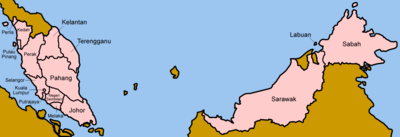 Map of the states of Malaysia