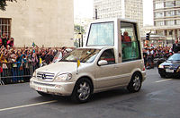 Pope Benedict XVI in a Mercedes-Benz popemobile in S&atilde;o Paulo, Brazil