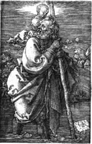 St. Christopher, engraving, 1521, by Albrecht D&uuml;rer