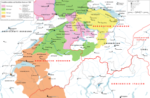 The house dominions that existed around AD 1200: &nbsp;&nbsp;&nbsp;&nbsp;&nbsp;Savoy &nbsp;&nbsp;&nbsp;&nbsp;&nbsp;Z&auml;hringer &nbsp;&nbsp;&nbsp;&nbsp;&nbsp;Habsburg &nbsp;&nbsp;&nbsp;&nbsp;&nbsp;Kyburg