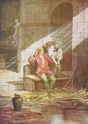 Gruffydd ap Cynan escapes from Chester, Illustration by T. Prytherch in 1900