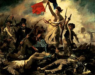 Eugene Delacroix's Liberty Leading the People (1830, Louvre), a painting created at a time where old and modern political philosophies came into violent conflict.