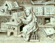 Burgundian author and scribe Jean Mi&eacute;lot, from his Miracles de Notre Dame), 15th century.