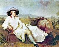 Goethe in the Roman Campagna (1786) by Johann Heinrich Wilhelm Tischbein. Oil on canvas, 164 x 206 cm. St&auml;delsches Kunstinstitut, Frankfurt.