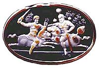 A fine cameo showing an equestrian combat of Shapur I and Valerian in which the Roman emperor is seized, according to Shapur’s own statement, “with our own hand”, in year 256