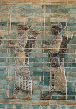 Immortal lancers, detail from the archers' frieze in Darius' palace, Susa. Silicious glazed bricks, c. 510 BC. Louvre