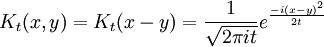 
K_t(x,y) = K_t(x-y) = {1\over \sqrt{2\pi it}} e^{-i(x-y)^2 \over 2t} 
\,