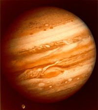 Voyager 1 took this photo of the planet Jupiter on January 24, 1979 while still more than 25&nbsp;million&nbsp;mi (40&nbsp;million&nbsp;km) away.